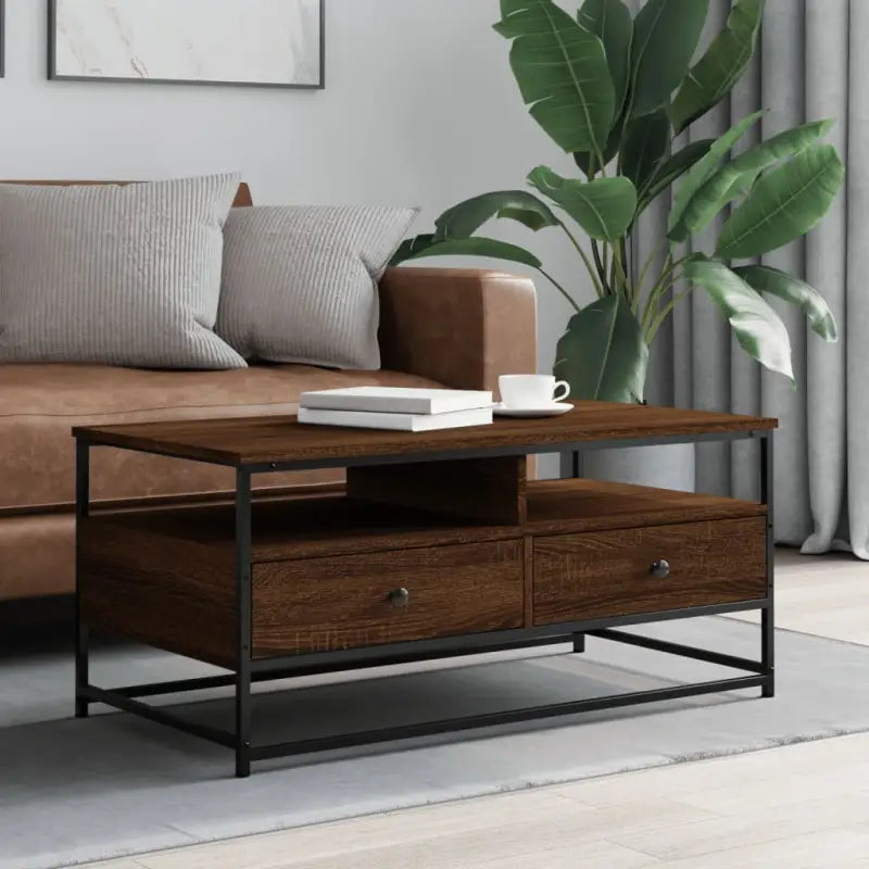 Salontafel van bewerkt hout voor een elegante woonkamer uitstraling - bruin eikenkleur / 100 x 51 x 45 cm / 1
