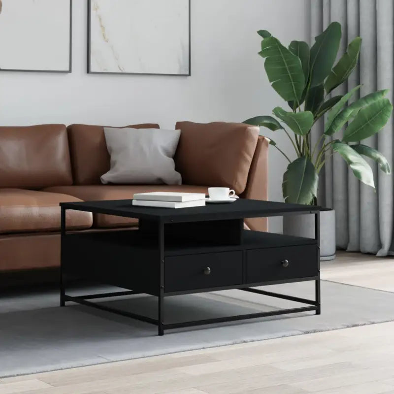 Salontafel van bewerkt hout voor een elegante woonkamer uitstraling - Zwart / 80 x 80 x 45 cm / 1 - Salontafels