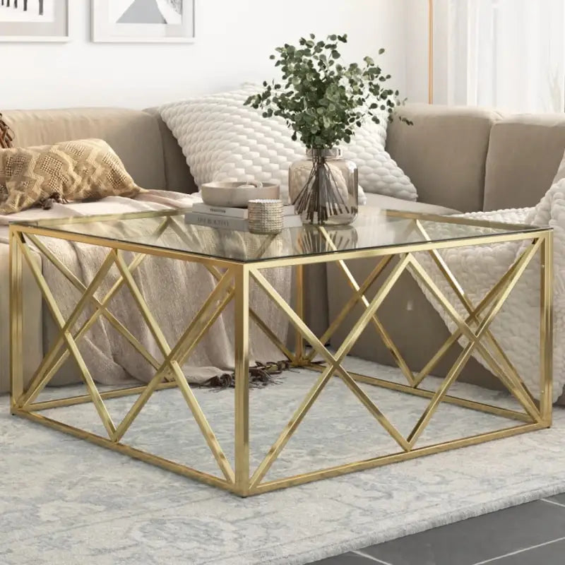 Salontafel van gerecycled hout en roestvrij staal voor in je woonkamer - Goud / 1 / Glas - Salontafels