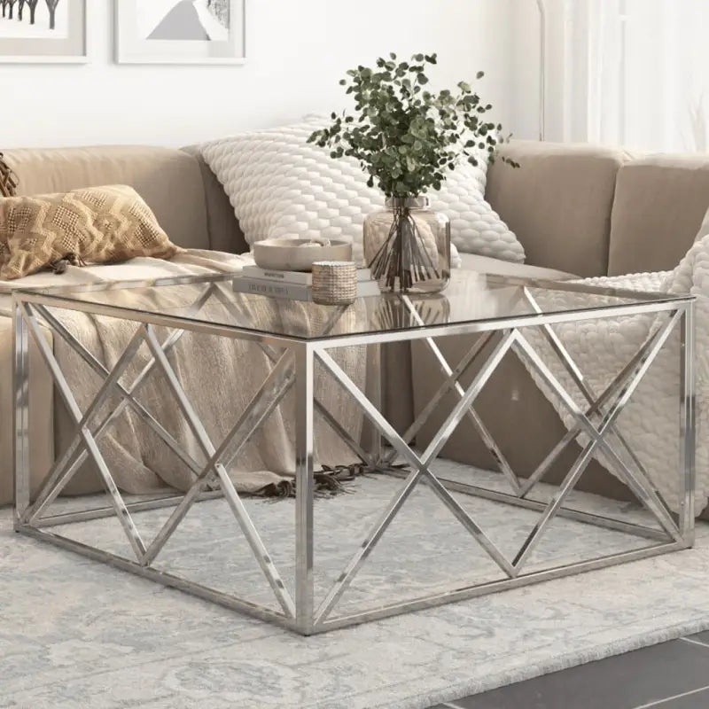 Salontafel van gerecycled hout en roestvrij staal voor in je woonkamer - Zilver / 1 / Glas - Salontafels
