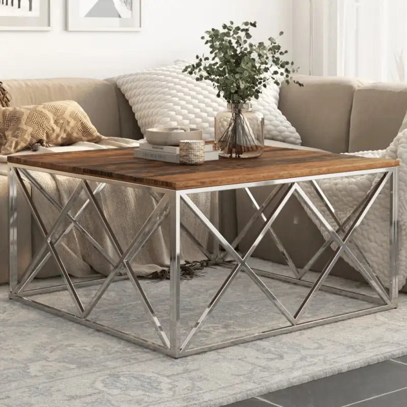 Salontafel van gerecycled hout en roestvrij staal voor in je woonkamer - Zilver / 1 / Hout - Salontafels