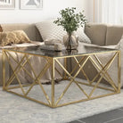 Salontafel van gerecycled hout en roestvrij staal voor in je woonkamer - Goud en zwart / 1 / Glas - Salontafels