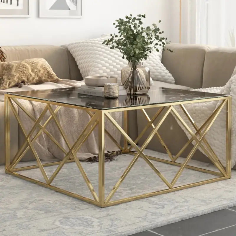 Salontafel van gerecycled hout en roestvrij staal voor in je woonkamer - Goud en zwart / 1 / Glas - Salontafels