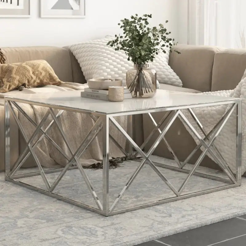 Salontafel van gerecycled hout en roestvrij staal voor in je woonkamer - Zilver en wit / 1 / Glas - Salontafels