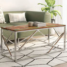 Salontafel van gerecycled hout met roestvrij staal frame - Zilverkleurig en bruin / 1 / Hout - Salontafels