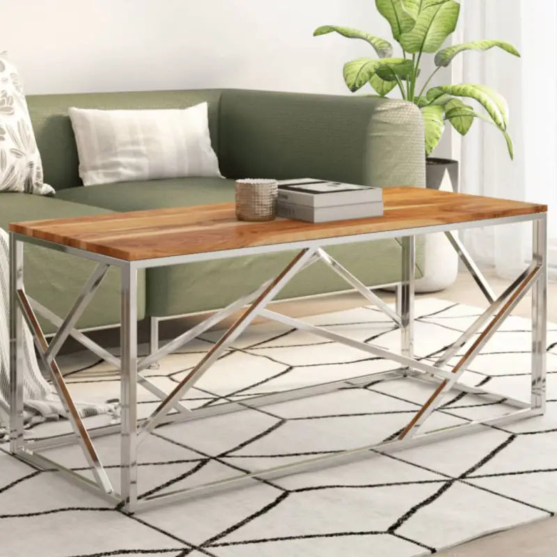 Salontafel van gerecycled hout met roestvrij staal frame - Zilverkleurig en lichtbruin / 1 / Hout - Salontafels