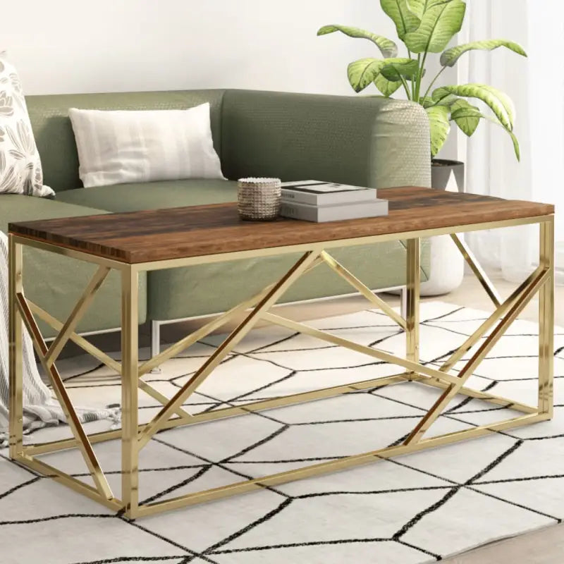 Salontafel van gerecycled hout met roestvrij staal frame - Goud / 1 / Hout - Salontafels