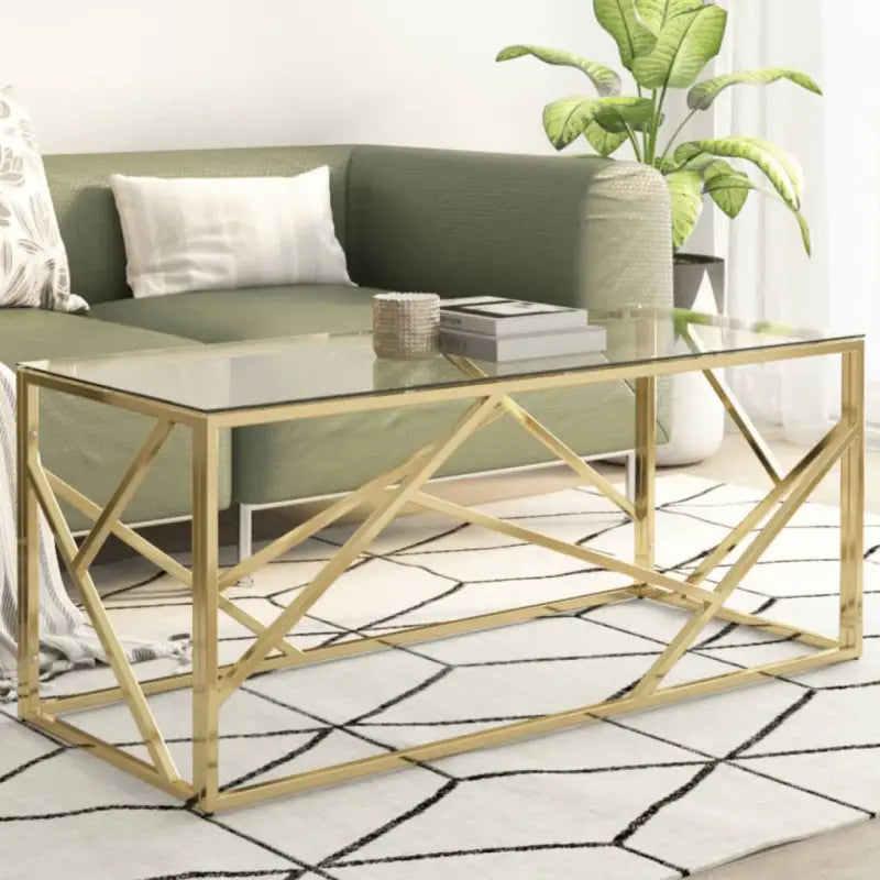 Salontafel van gerecycled hout met roestvrij staal frame - Goud / 1 / Glas - Salontafels