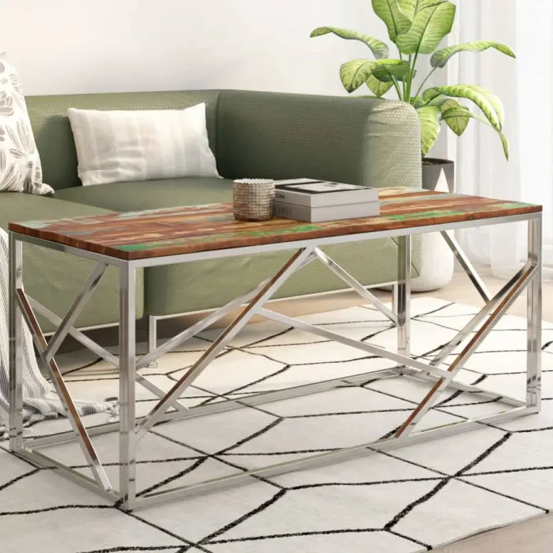 Salontafel van gerecycled hout met roestvrij staal frame - Salontafels