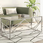 Salontafel van gerecycled hout met roestvrij staal frame - Zilver / 1 / Glas - Salontafels