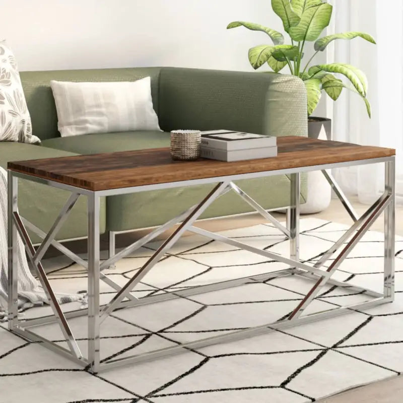 Salontafel van gerecycled hout met roestvrij staal frame - Zilver / 1 / Hout - Salontafels