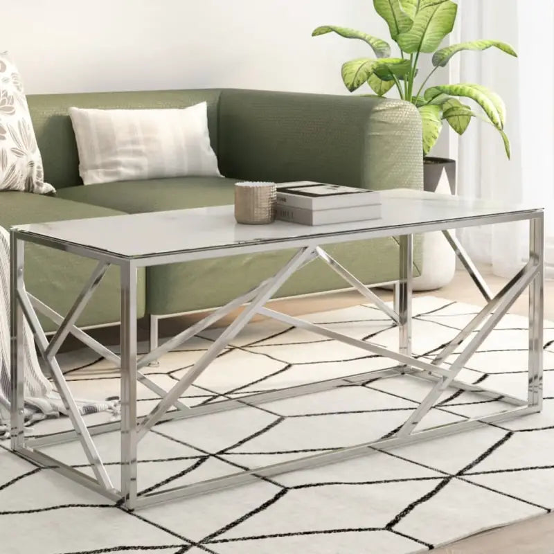 Salontafel van gerecycled hout met roestvrij staal frame - Zilver en wit / 1 / Glas - Salontafels