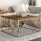 Salontafel van massief bielshout met roestvrij staal accents - Goud / 1 / Hout - Salontafels