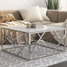 Salontafel van massief bielshout met roestvrij staal accents - Zilver en wit / 1 / Glas - Salontafels