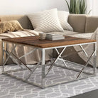 Salontafel van massief bielshout met roestvrij staal accents - Zilver / 1 / Hout - Salontafels