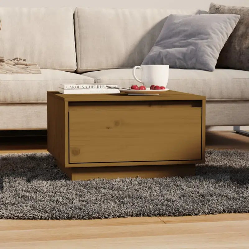 Salontafel van massief grenenhout met opbergruimte en zweefpoten - Honingbruin / 1 - Salontafels