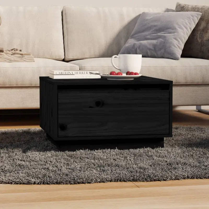 Salontafel van massief grenenhout met opbergruimte en zweefpoten - Zwart / 1 - Salontafels