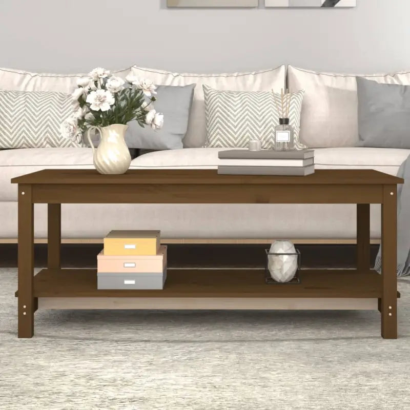 Salontafel van massief grenenhout met open schap voor een rustieke uitstraling - Honingbruin / 110 x 55 x 45 cm / 1