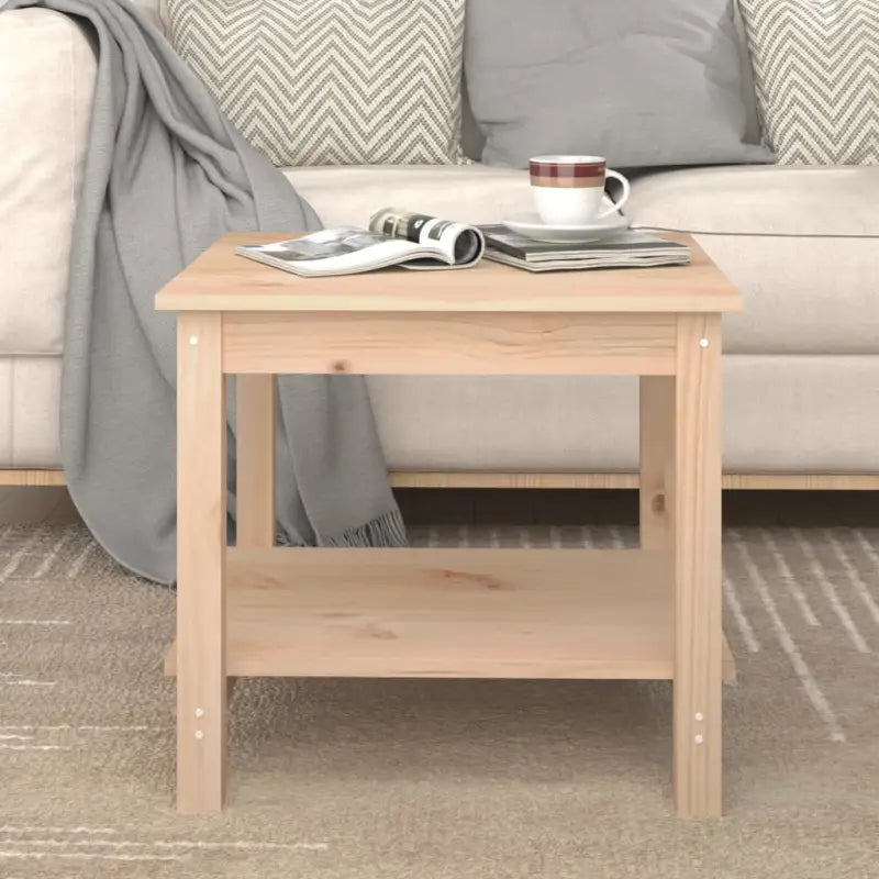 Salontafel van massief grenenhout met open schap voor een rustieke uitstraling - Naturel / 50 x 50 x 45 cm / 1