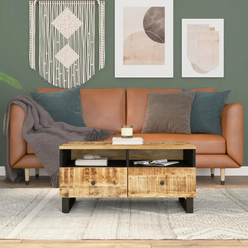 Salontafel van massief mangohout met bewerkt hout effect - Lichtbruin / 1 - Salontafels