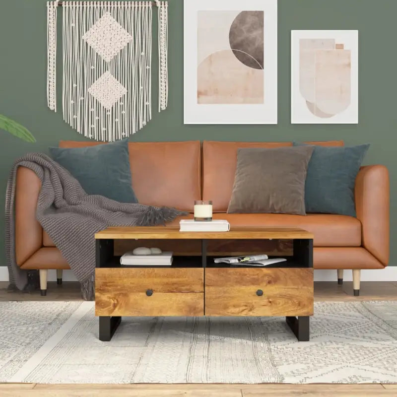 Salontafel van massief mangohout met bewerkt hout effect - Salontafels