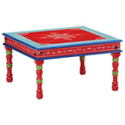 Salontafel van massief mangohout met handgeschilderde decoraties - Rood / 54 x 54 x 30 cm / 1 - Salontafels