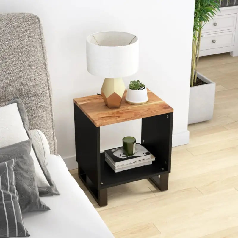 Salontafel van massief mangohout met metalen poten en bewerkt hout - Bruin / 1 - Salontafels