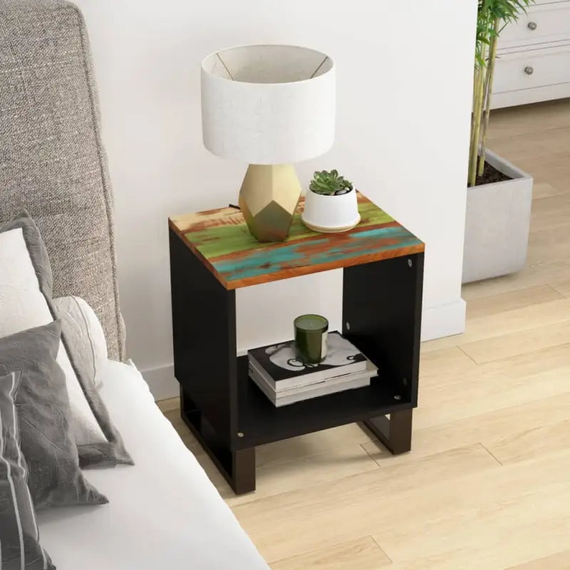 Salontafel van massief mangohout met metalen poten en bewerkt hout - Multikleur / 1 - Salontafels