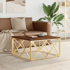 Salontafel van roestvrij staal en massief gerecycled hout - Goud / 1 / Hout - Salontafels