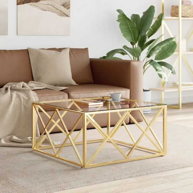 Salontafel van roestvrij staal en massief gerecycled hout - Goud / 1 / Glas - Salontafels