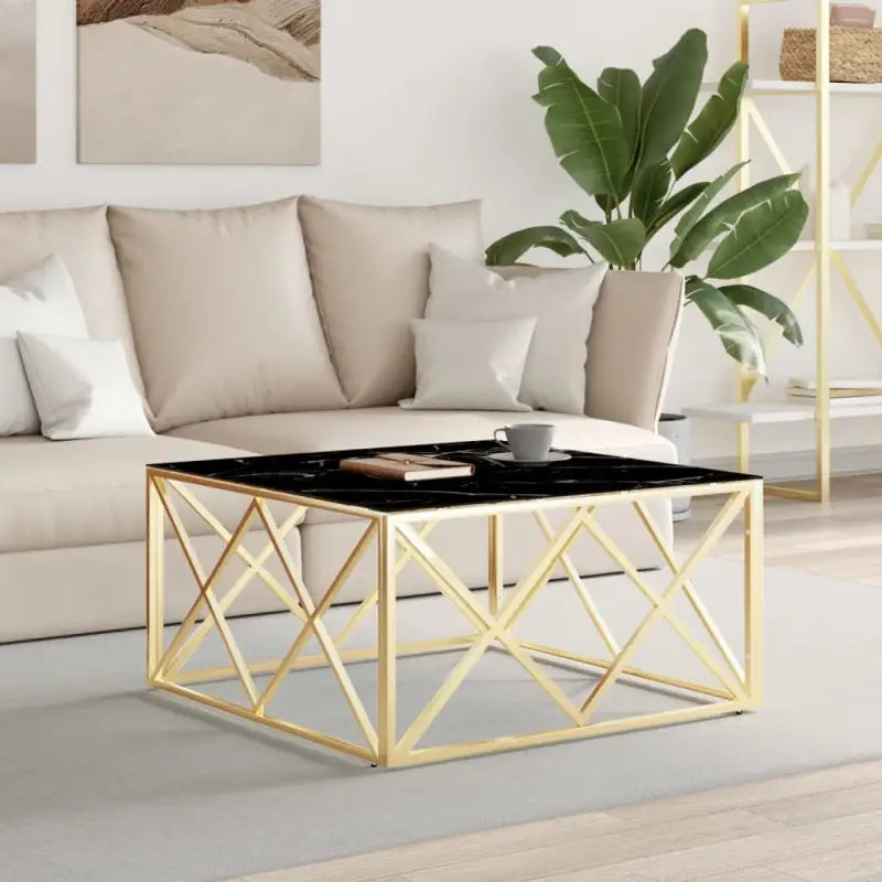 Salontafel van roestvrij staal en massief gerecycled hout - Goud en zwart / 1 / Glas - Salontafels