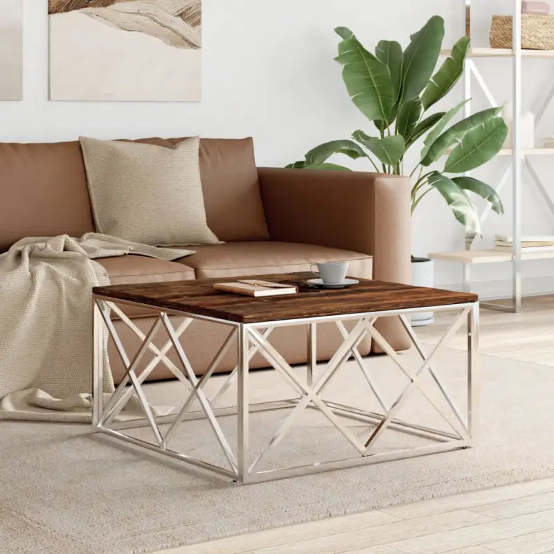 Salontafel van roestvrij staal en massief gerecycled hout - Salontafels