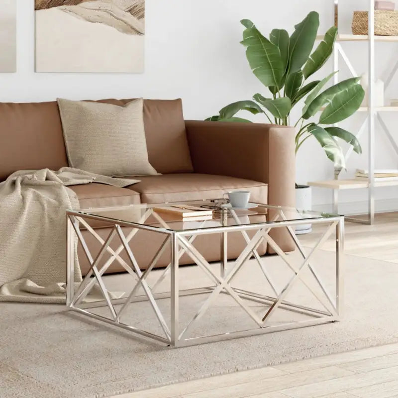 Salontafel van roestvrij staal en massief gerecycled hout - Zilver / 1 / Glas - Salontafels