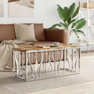 Salontafel van roestvrij staal voor duurzaamheid en stijl - Zilverkleurig en bruin / 1 / Hout - Salontafels