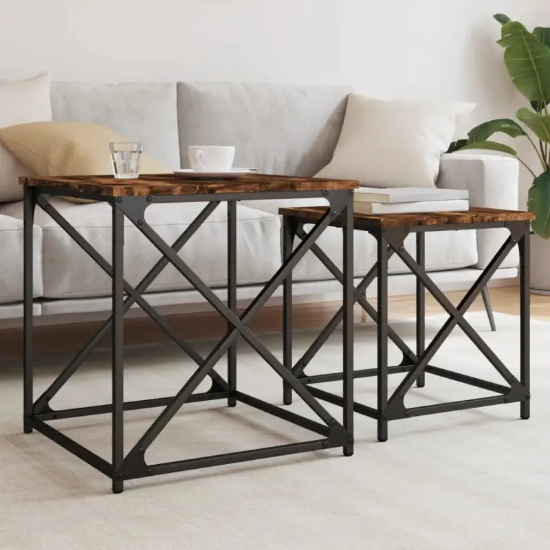 Salontafels bewerkt hout met metalen frame voor kleine ruimtes - Gerookt eiken / 2 - Salontafels