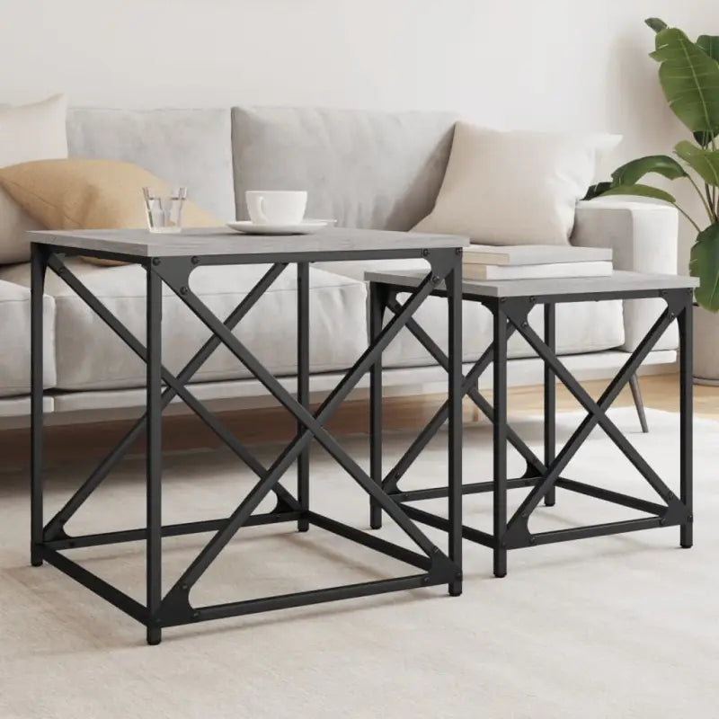 Salontafels bewerkt hout met metalen frame voor kleine ruimtes - Grijs sonoma / 2 - Salontafels