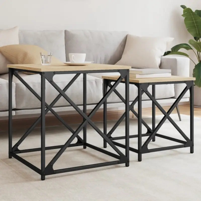Salontafels bewerkt hout met metalen frame voor kleine ruimtes - Sonoma eiken / 2 - Salontafels