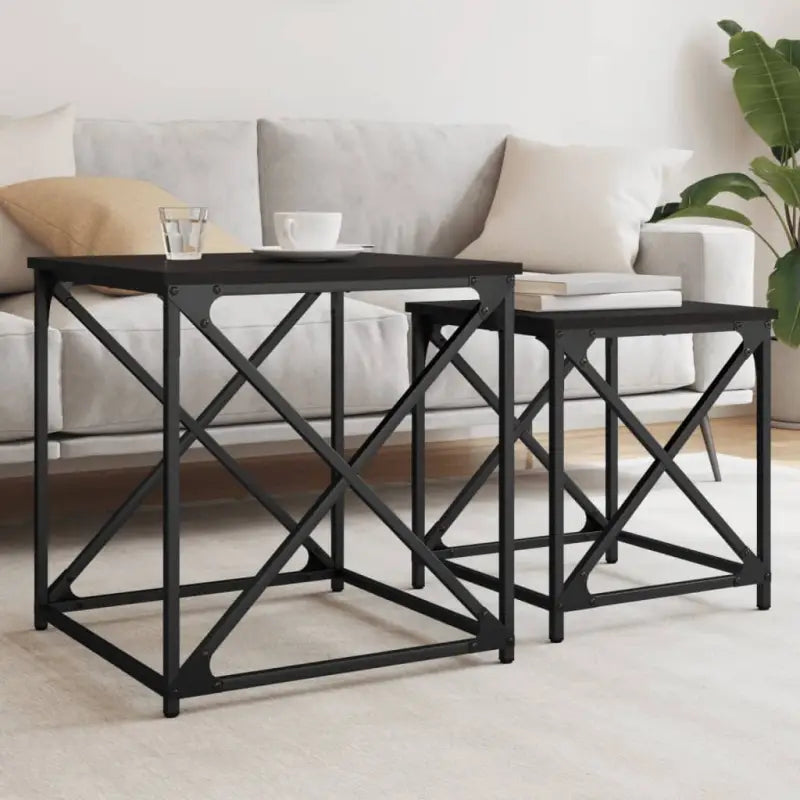 Salontafels bewerkt hout met metalen frame voor kleine ruimtes - Zwart / 2 - Salontafels