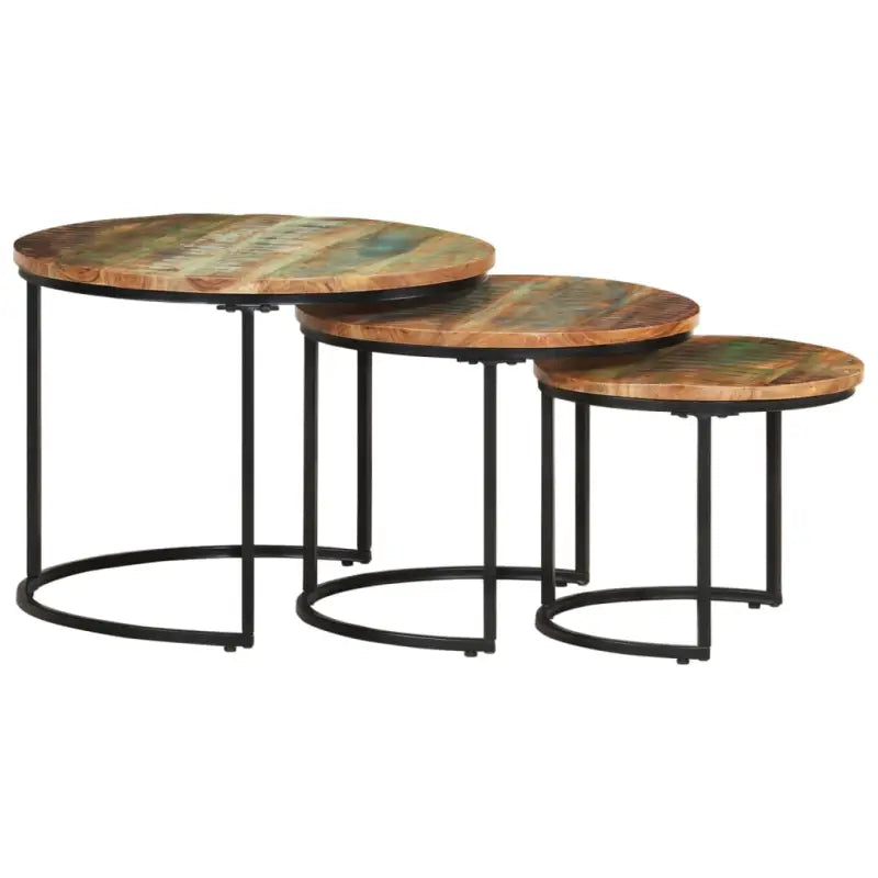Salontafels set van massief acaciahout voor elegante interieurs - Ø 40 x 34 cm / 3 / massief gerecycled hout