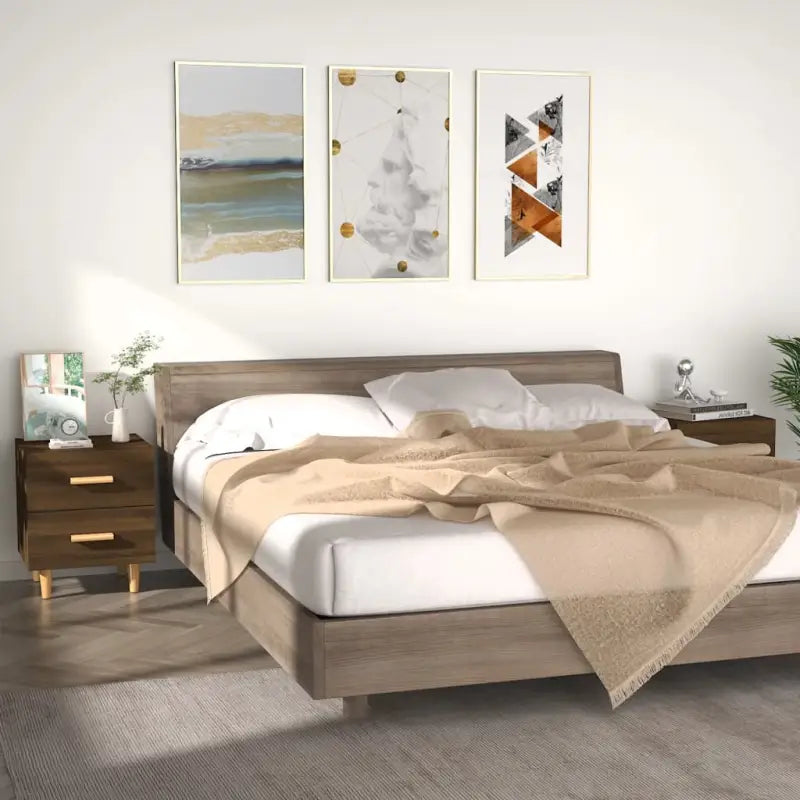 Scandinavisch nachtkastje in massief eucalyptushout met houten handvatten - bruin eikenkleur / 2 - Nachtkastjes