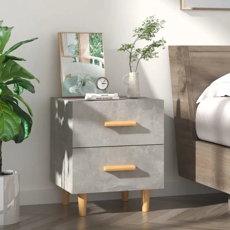 Scandinavisch nachtkastje in massief eucalyptushout met houten handvatten - Betongrijs / 1 - Nachtkastjes