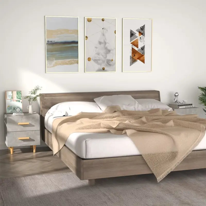 Scandinavisch nachtkastje in massief eucalyptushout met houten handvatten - Betongrijs / 2 - Nachtkastjes