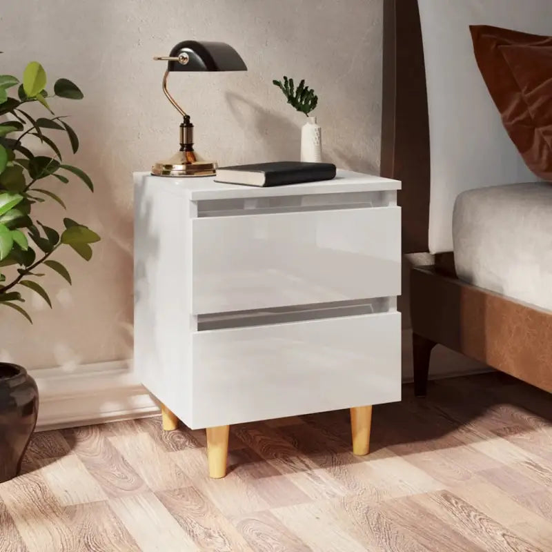 Scandinavisch nachtkastje met grenenhouten poten voor een chique interieur - Hoogglans wit / 2 - Nachtkastjes