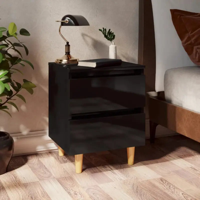 Scandinavisch nachtkastje met grenenhouten poten voor een chique interieur - Hoogglans zwart / 1 - Nachtkastjes