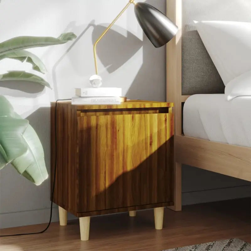 Scandinavisch nachtkastje met houten poten en omkeerbare opening - bruin eikenkleur / 2 - Nachtkastjes