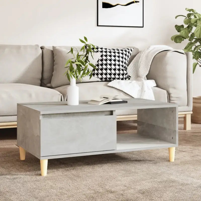 Scandinavische salontafel met bewerkt hout en houten poten - Betongrijs / 1 - Salontafels