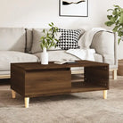Scandinavische salontafel met bewerkt hout en houten poten - bruin eikenkleur / 1 - Salontafels