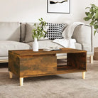 Scandinavische salontafel met bewerkt hout en houten poten - Gerookt eiken / 1 - Salontafels