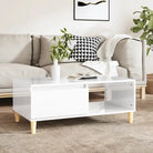 Scandinavische salontafel met bewerkt hout en houten poten - Hoogglans wit / 1 - Salontafels