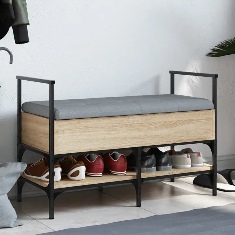 Schoenenbank in grijs sonoma met bewerkt hout voor overzichtelijke schoenen - Sonoma eiken - Opberg- & halbankjes
